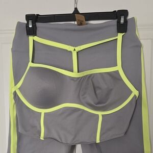PINK Victoria's Secret Gray and Neon Yellow Sports Bra